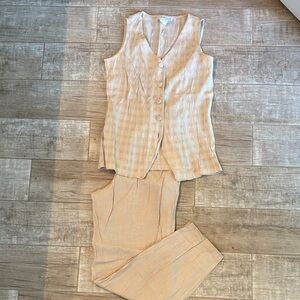 Vintage Y2K Tan Sleeveless vest and slacks outfit
